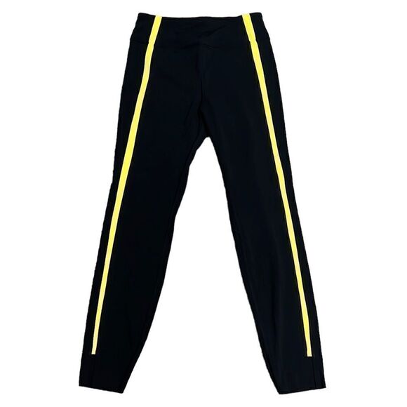 Zyia Leggings Woman's Size 4 Black Neon Yellow Stripe Luxe Hi-Rise Activewear - Picture 1 of 8